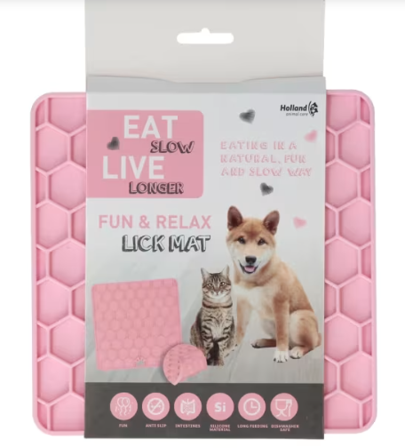 Eat Slow Live Longer Lick Mat Honeycomb Pink