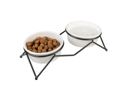 Hundeskål Dinner Set ZigZag Dobbel 280ml 29x13,2x7,8cm Hvit/Sort