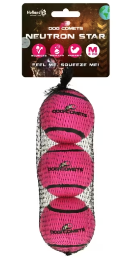 Dog Comets Neutron Star Tennis Ball With Squeaker M Pink (3-pack)
